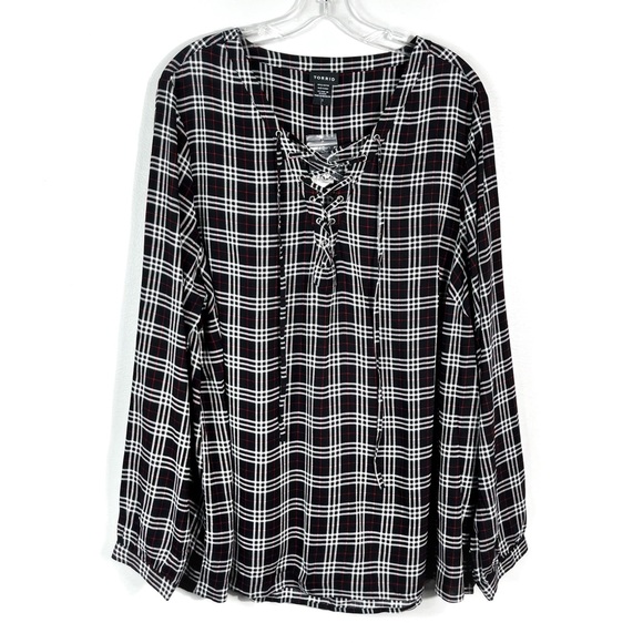 torrid Tops - Torrid Black & Red Plaid Lace Up Long Sleeve Challis Tunic Top Blouse NWT 1X